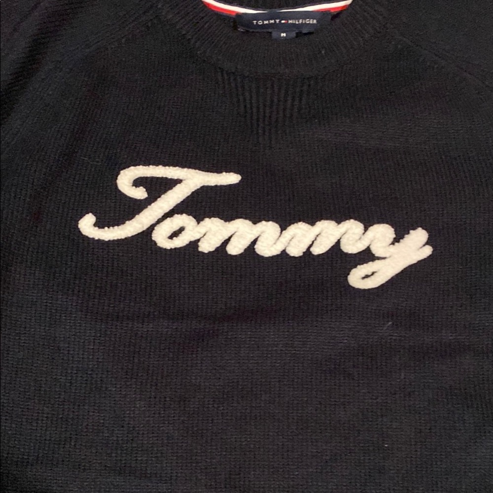 Navy Crewneck Sweater with Script Logo - Picture 4 of 8